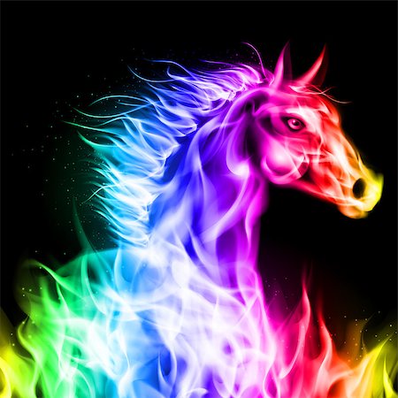 simsearch:400-07252708,k - Head of fire horse in spectrum colors on black background. Foto de stock - Super Valor sin royalties y Suscripción, Código: 400-07116150