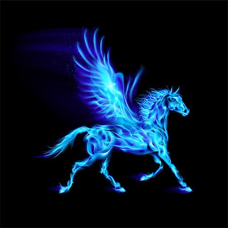 simsearch:400-07252708,k - Blue fire Pegasus in motion on black background. Foto de stock - Super Valor sin royalties y Suscripción, Código: 400-07116151
