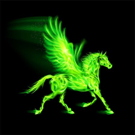 simsearch:400-07257318,k - Illustration of green fire Pegasus on black background. Fotografie stock - Microstock e Abbonamento, Codice: 400-07116152