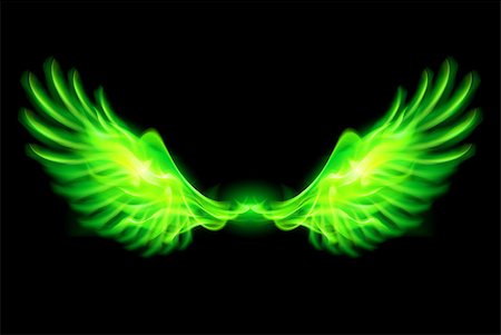 simsearch:400-07116156,k - Illustration of green fire wings on black background. Photographie de stock - Aubaine LD & Abonnement, Code: 400-07116165