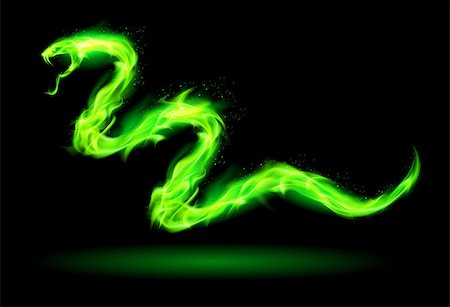 simsearch:400-07257318,k - Illustration of green fire snake on black background. Fotografie stock - Microstock e Abbonamento, Codice: 400-07116171