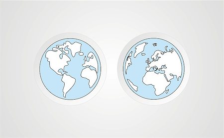 eco travel - Planet Earth vector icon, buttons sticker or sign with shadow. World globe with blue ocean and grey continents - hand drawn illustration Foto de stock - Super Valor sin royalties y Suscripción, Código: 400-07116363