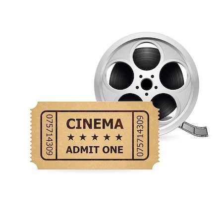 entertainment industry concepts - Retro cinema ticket and film reel.  Illustration of designer on a white background. Stock Photo - Budget Royalty-Free & Subscription, Code: 400-07116728