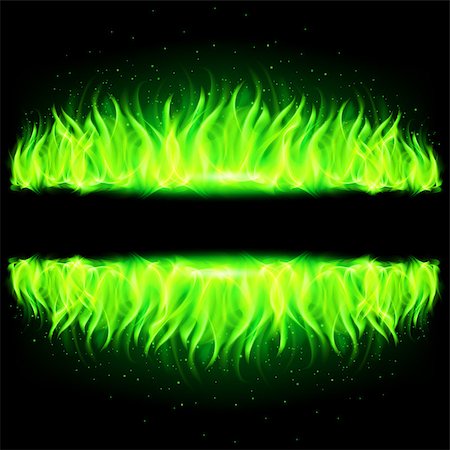 fiery furnace - Two green walls of fire with weak reflection on black background. Stock Photo - Budget Royalty-Free & Subscription, Code: 400-07116730