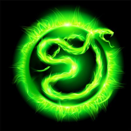 simsearch:400-07252716,k - Green fire snake in blazing circle on black background. Fotografie stock - Microstock e Abbonamento, Codice: 400-07116731