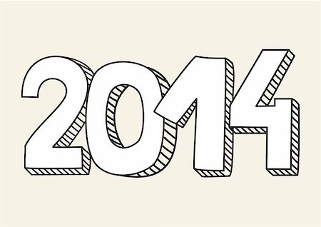 simsearch:400-07290680,k - New Year 2014 hand drawn doodle vector sign or number symbol draft with white and black. Message isolated on beige background. Stock Photo - Budget Royalty-Free & Subscription, Code: 400-07116856