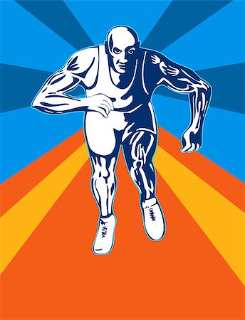 sprinters at finishing line - Illustration of sprinter runner running sideview done in retro style. Stock Photo - Budget Royalty-Free & Subscription, Code: 400-07116851