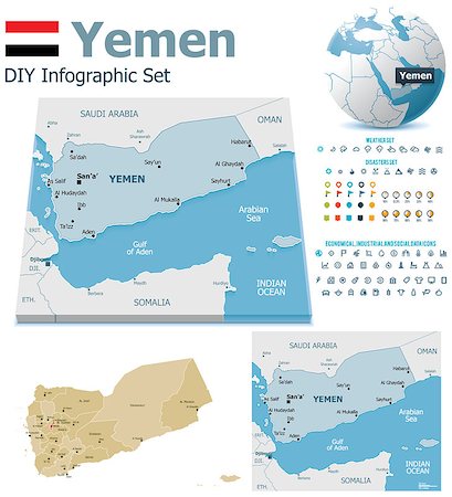 simsearch:400-05071010,k - Set of the political Yemen maps, markers and symbols for infographic Stock Photo - Budget Royalty-Free & Subscription, Code: 400-07116884
