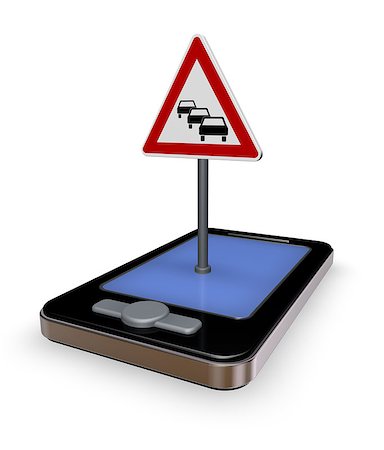 simsearch:400-04480527,k - smartphone with road sign traffic jam on white background - 3d illustration Stock Photo - Budget Royalty-Free & Subscription, Code: 400-07116888