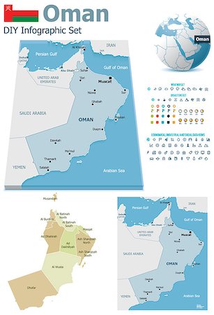 simsearch:400-05071010,k - Set of the political Oman maps, markers and symbols for infographic Stock Photo - Budget Royalty-Free & Subscription, Code: 400-07116880
