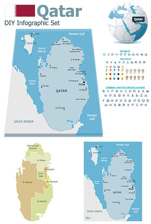 simsearch:400-05071010,k - Set of the political Qatar maps, markers and symbols for infographic Stock Photo - Budget Royalty-Free & Subscription, Code: 400-07116881