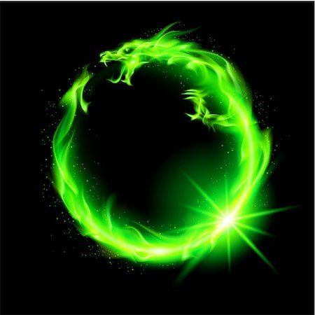 simsearch:400-05913845,k - Fire Chinese dragon in green making circle on black background. Stock Photo - Budget Royalty-Free & Subscription, Code: 400-07116964