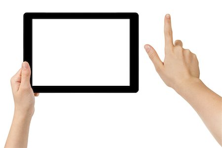 female teen hands using tablet pc with white screen, isolated Stock Photo - Budget Royalty-Free & Subscription, Code: 400-07116977