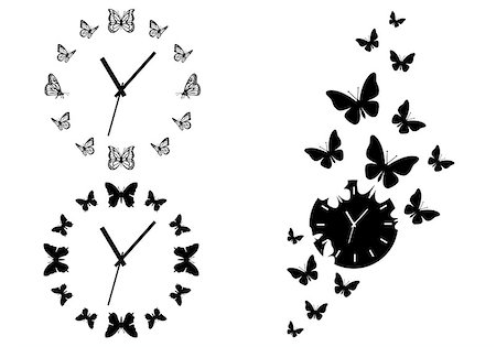 time flies, butterfly clocks for wall art, set of vector design elements Stock Photo - Budget Royalty-Free & Subscription, Code: 400-07117039