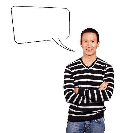 Asian man in striped with speech bubble Stock Photo - Budget Royalty-Free & Subscription, Code: 400-07111436