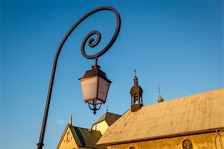 simsearch:400-08037885,k - Street Lamp and Medieval Church in Megeve, French Alps Stockbilder - Microstock & Abonnement, Bildnummer: 400-07111936