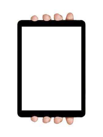 female teen hands showing generic tablet pc with blank screen, isolated Fotografie stock - Microstock e Abbonamento, Codice: 400-07112322