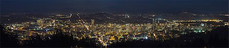 steel bridge, oregon - Portland Oregon Cityscape at Blue Hour with Silhouette of Mount Hood and Cascade Range Panorama Stock Photo - Budget Royalty-Free & Subscription, Code: 400-07112933