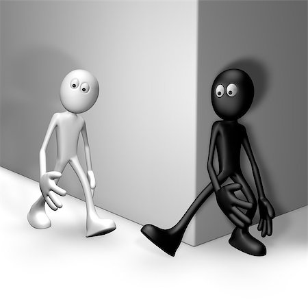 person tumble - black guy tries get white guy to stumble - 3d illustration Stock Photo - Budget Royalty-Free & Subscription, Code: 400-07113040