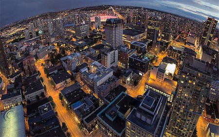 fish eye view - Vancouver BC Canada Downtown at Blue Hour Fisheye View Stock Photo - Budget Royalty-Free & Subscription, Code: 400-07113306