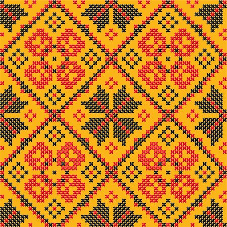 simsearch:400-05132616,k - Seamless vector texture - Ukrainian cross-stitch on a yellow background Stock Photo - Budget Royalty-Free & Subscription, Code: 400-07113837