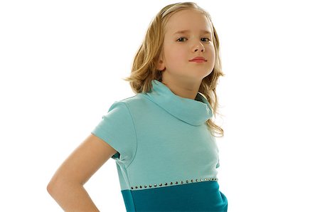 simsearch:400-08155951,k - Blond Girl in Blue Dress Posing at Camera on white background Stock Photo - Budget Royalty-Free & Subscription, Code: 400-07124047
