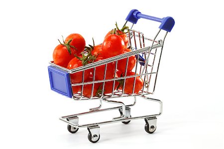 simsearch:400-04962399,k - Cherry  tomatoes in shopping cart on white Stockbilder - Microstock & Abonnement, Bildnummer: 400-07124420