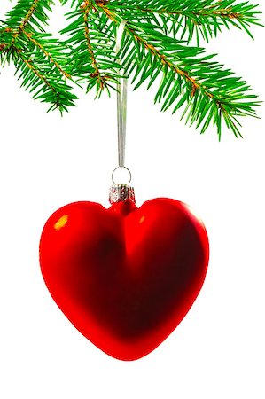 simsearch:400-07123692,k - Christmas tree decorations in the form of heart on a Christmas tree branch Stock Photo - Budget Royalty-Free & Subscription, Code: 400-07124452