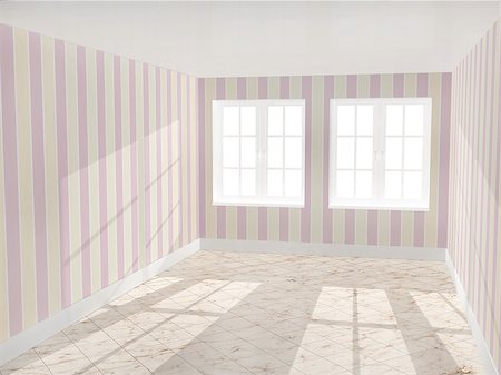 patterned tiled floor - Empty room with two windows Foto de stock - Super Valor sin royalties y Suscripción, Código: 400-07124529