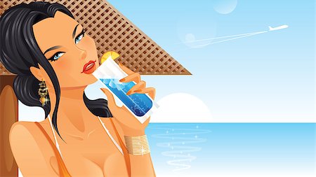 Beautiful woman drinking cocktail on beach Stock Photo - Budget Royalty-Free & Subscription, Code: 400-07124669