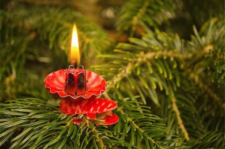 Candle on christmas tree. Warm light. Stockbilder - Microstock & Abonnement, Bildnummer: 400-07124941