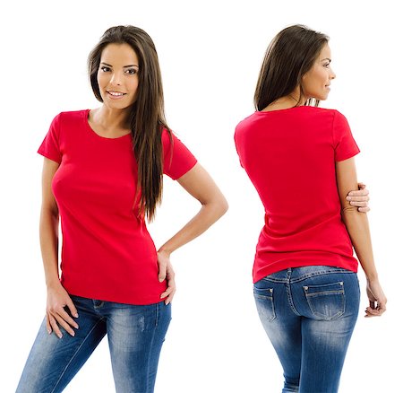 sumners (artist) - Young beautiful sexy female with blank red shirt, front and back. Ready for your design or artwork. Stockbilder - Microstock & Abonnement, Bildnummer: 400-07125261