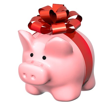 Piggy bank and gifts. Isolated on white background Stock Photo - Budget Royalty-Free & Subscription, Code: 400-07125301
