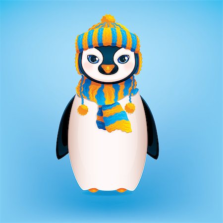 pisica_sfioasa (artist) - Cute Penguin on Blue Background Foto de stock - Royalty-Free Super Valor e Assinatura, Número: 400-07125466