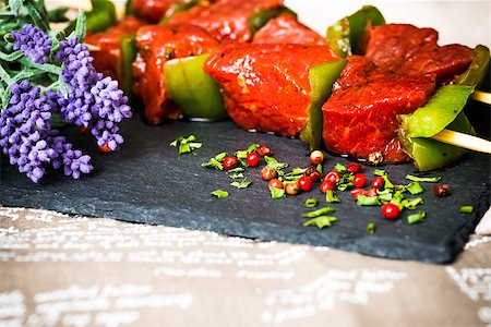 tasty beef steak kabobs with vegetables on a slate plate Stock Photo - Budget Royalty-Free & Subscription, Code: 400-07123093