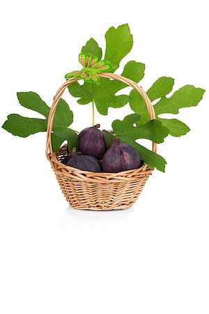 simsearch:400-07506471,k - Busket of fresh figs with leaves isolated on white background Foto de stock - Royalty-Free Super Valor e Assinatura, Número: 400-07123213