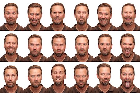 a middle aged man in his early forties posing for 16 different facial expressions. Foto de stock - Super Valor sin royalties y Suscripción, Código: 400-07123626