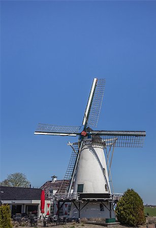 simsearch:400-07317558,k - White windmill and restaurant in Ten Boer Foto de stock - Royalty-Free Super Valor e Assinatura, Número: 400-07123749