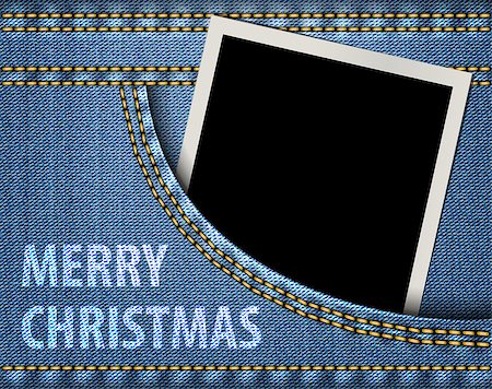 Merry Christmas greeting and blank photo frame in blue jeans pocket. Vector illustration Foto de stock - Super Valor sin royalties y Suscripción, Código: 400-07143669