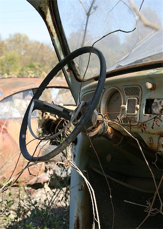 salvage yard classics cars - Rusty car at junkyard Stock Photo - Budget Royalty-Free & Subscription, Code: 400-07165184