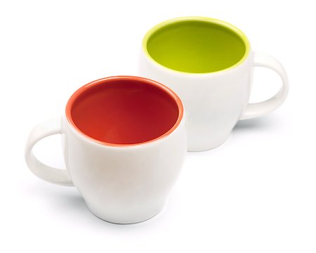 simsearch:400-06461761,k - Two empty color coffee cups. Isolated on white background Fotografie stock - Microstock e Abbonamento, Codice: 400-07165557