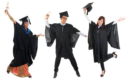 people graduation jump - Full body group of multi races university student in graduation gown jumping isolated on white background Stock Photo - Budget Royalty-Free & Subscription, Code: 400-07165651