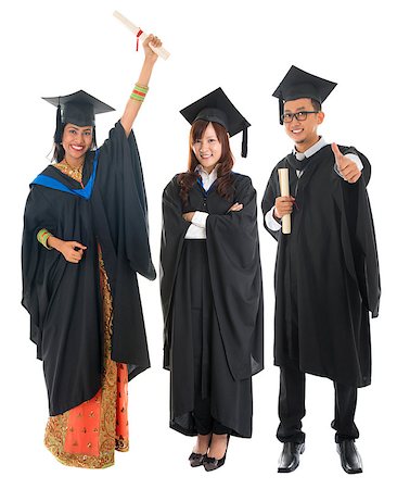 Full body group of multi races university student in graduation gown standing isolated on white background Stock Photo - Budget Royalty-Free & Subscription, Code: 400-07165652