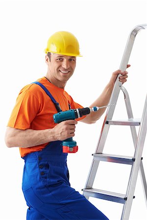 simsearch:400-07165423,k - Working on a ladder with a drill Foto de stock - Royalty-Free Super Valor e Assinatura, Número: 400-07166337