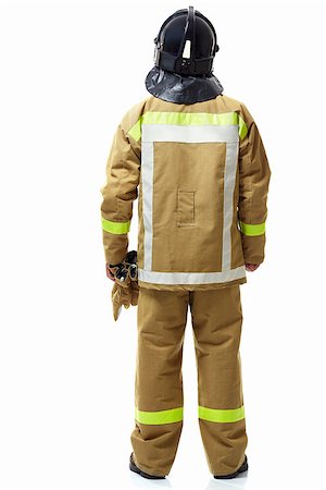 simsearch:640-01358080,k - Firefighter in uniform from back on a white background Stock Photo - Budget Royalty-Free & Subscription, Code: 400-07166344