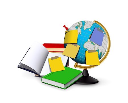 Books and World Map with Yellow Notes Stock Photo - Budget Royalty-Free & Subscription, Code: 400-07166892