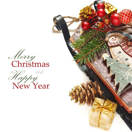 simsearch:400-07824857,k - Christmas composition. Santa's sleigh with presents on a white. Foto de stock - Super Valor sin royalties y Suscripción, Código: 400-07167291