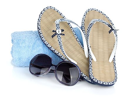 fashion women flip flops - Beach items. Isolated on white background Stock Photo - Budget Royalty-Free & Subscription, Code: 400-07167529