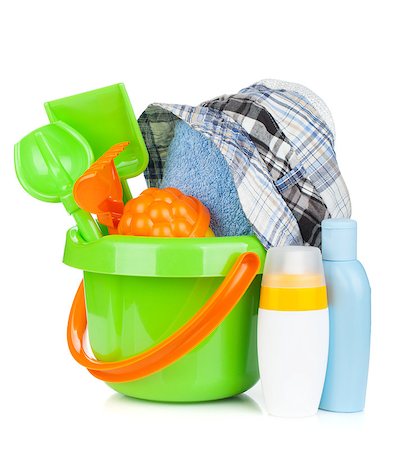 simsearch:400-04788922,k - Beach baby toys, towel and bottles. Isolated on white background Foto de stock - Super Valor sin royalties y Suscripción, Código: 400-07167565