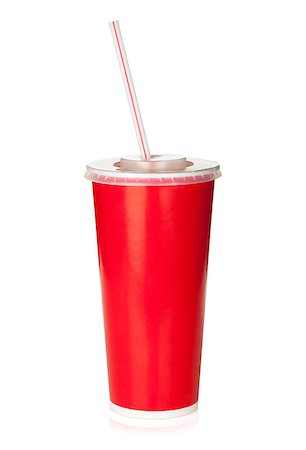 simsearch:649-07803840,k - Red disposable cup with drinking straw. Isolated on white background Stockbilder - Microstock & Abonnement, Bildnummer: 400-07168580